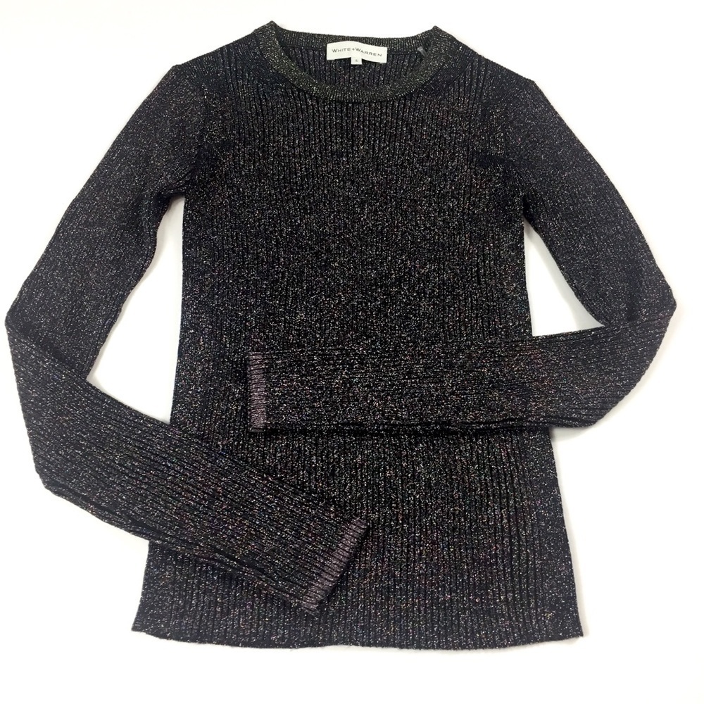 White & Warren Black Rainbow Sparkle Sweater Small